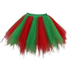 Women's Short Vintage Ballet Bubble Puffy Tutu Petticoat Skirt Red Green